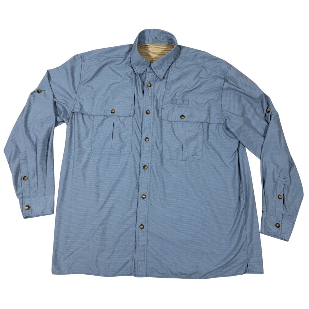 Orvis Mens XL Tall Long Sleeve Button Front‎ Fishing Shirt Blue Nylon Vented - Picture 2 of 11
